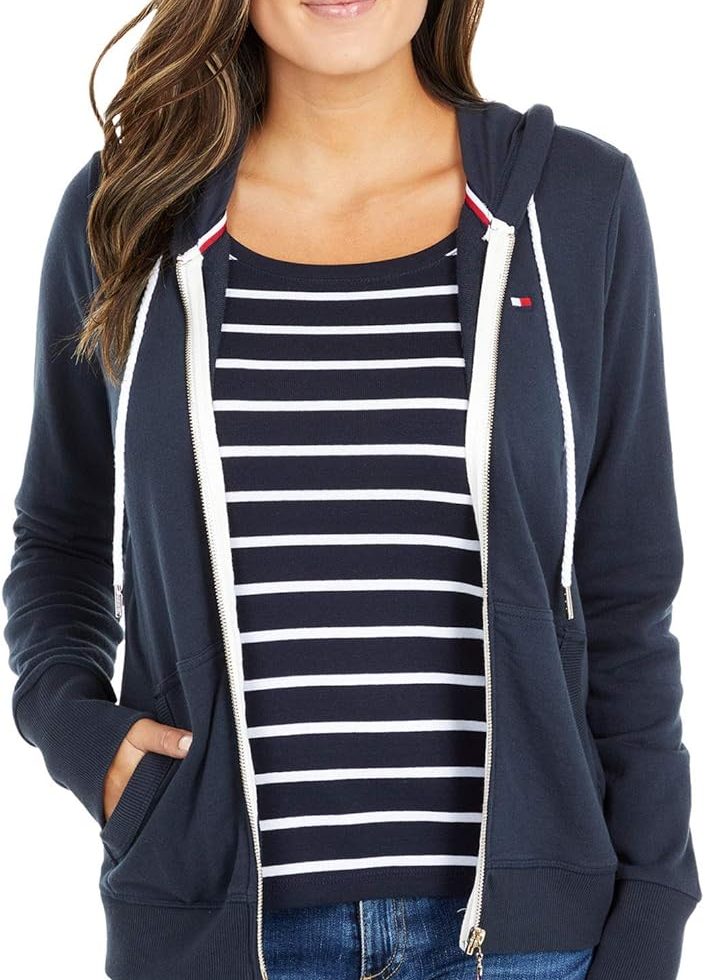 Tommy Hilfiger Sweat À Capuche Zippé en Tissu Éponge-Uni Sweatshirt Femme