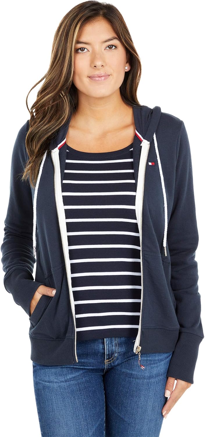 Tommy Hilfiger Sweat À Capuche Zippé en Tissu Éponge-Uni Sweatshirt Femme