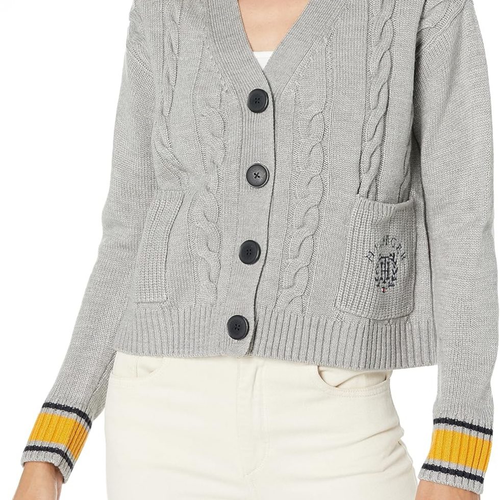 Tommy Hilfiger Women's Boxy Varsity Cable Knit Cardigan Sweater