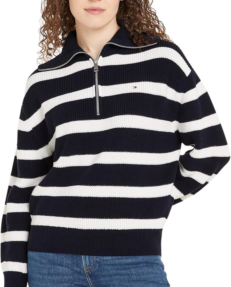 Tommy Hilfiger Sweat avec Fermeture Éclair Femme 1/2 Zip Sweater Pull en Maille